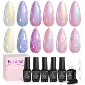 Pearl Gel Nail Polish, 6 Colors Shimmer Pearl White Pink Purple Mermaid Nail